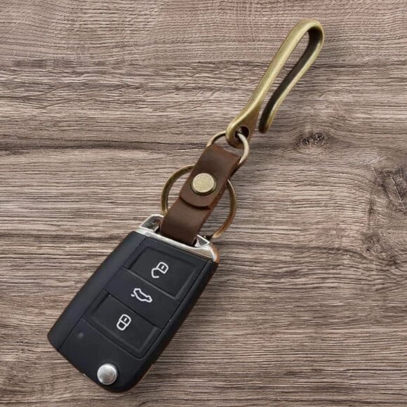 Deep Brown Leather & Brass Quick Release Belt Hook Clip Key Chain - Picture 1 of 5